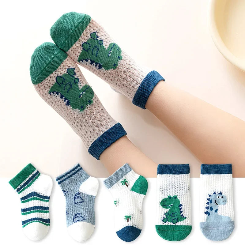5 PAir Set Children Socks Summer Fishnet Boy Socks Spring Summer Thin Mesh Boat Socks Boys Girls Short Socks - Evallys.com