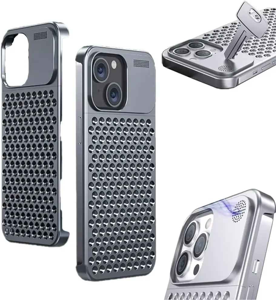 Aromatherapy Phone Case Anti-Scratch Protective Cover Aviation Metal Cooling Simple Shell For iPhone 14 Plus 13 12 15 Pro Max - Evallys.com