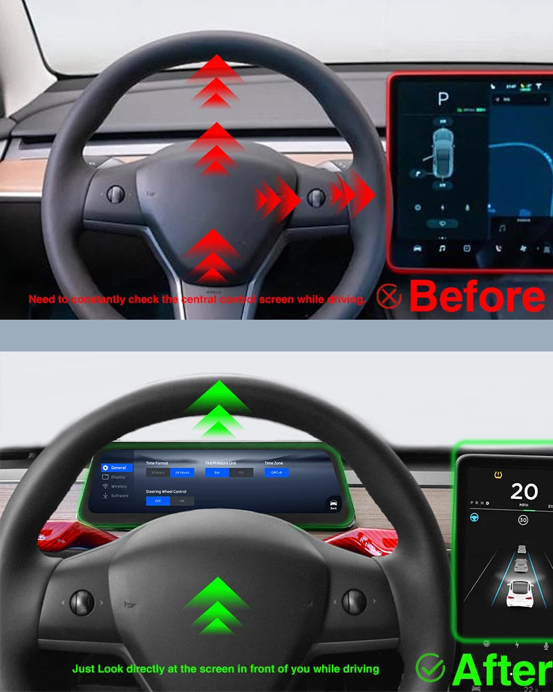 Onlysay Hud Head-Up Display Korean Support Wireless CarPlay OTA Update 9.6 Inch Instrument Display For Tesla Model 3 Y