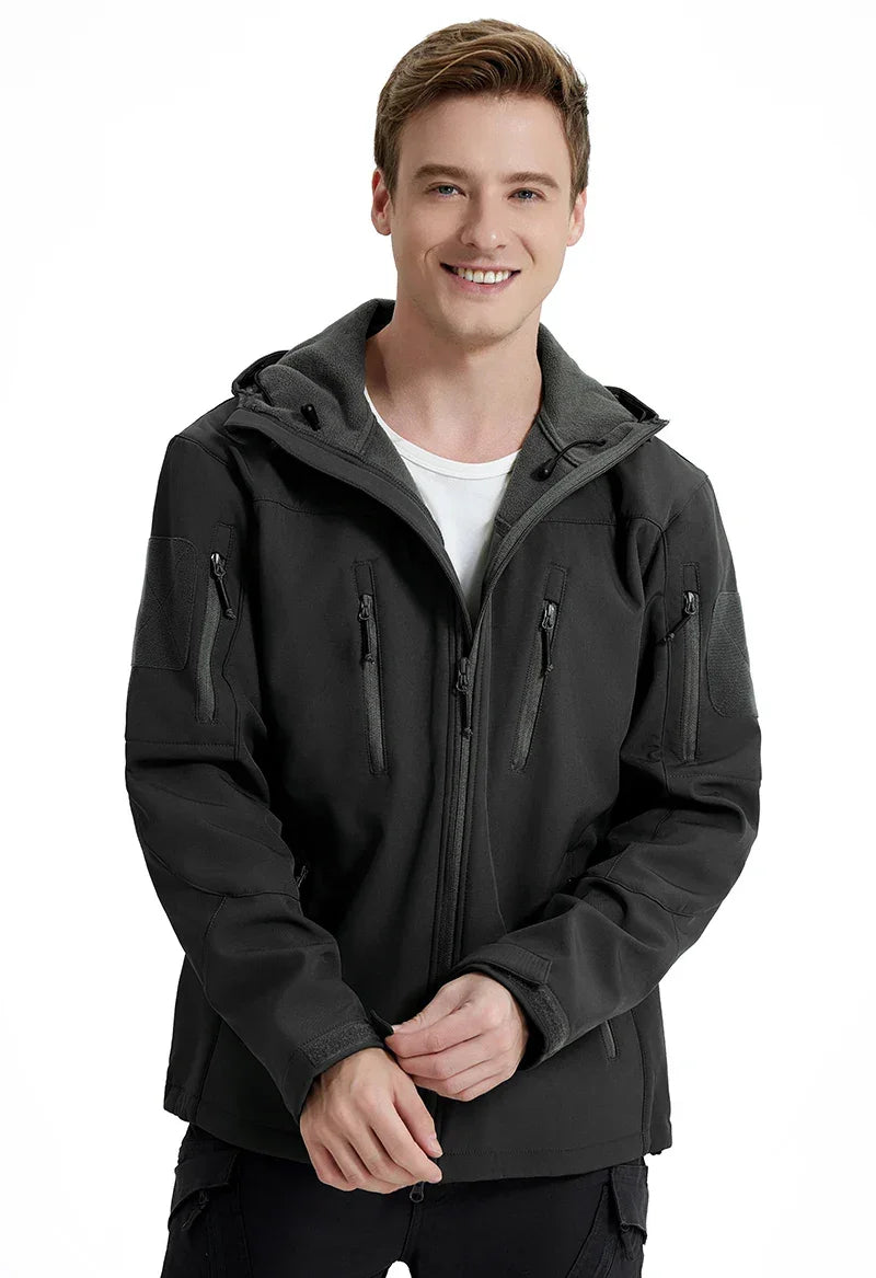 Men's Waterproof Softshell Tactical Jacket Winter Windproof Fleece Hoodie Jacket Outdoor Hiking Skiing Windbreaker Coat - Evallys.com