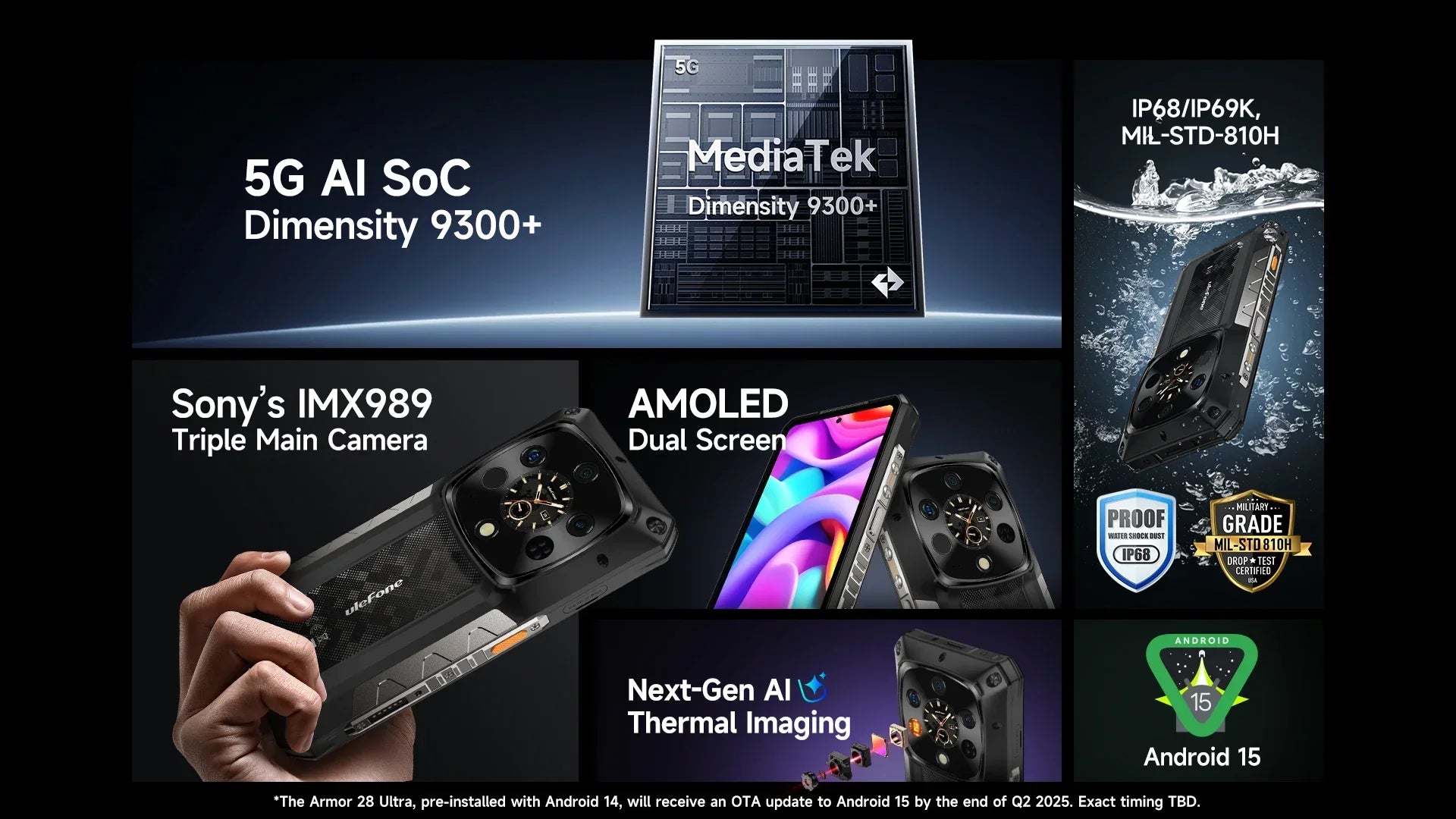 Ulefone Armor 28 Ultra 5G AI Thermal Imaging Rugged Phone Dimensity 9300+ 1TB ROM 32GB RAM Android Smartphone AMOLED Mobile - Evallys.com