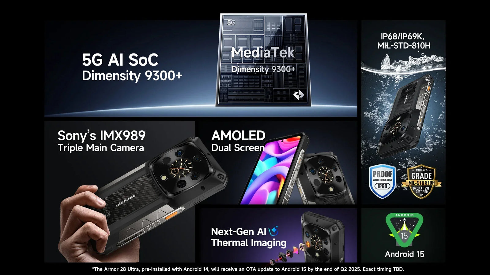 Ulefone Armor 28 Ultra 5G AI Thermal Imaging Rugged Phone Dimensity 9300+ 1TB ROM 32GB RAM Android Smartphone AMOLED Mobile - Evallys.com