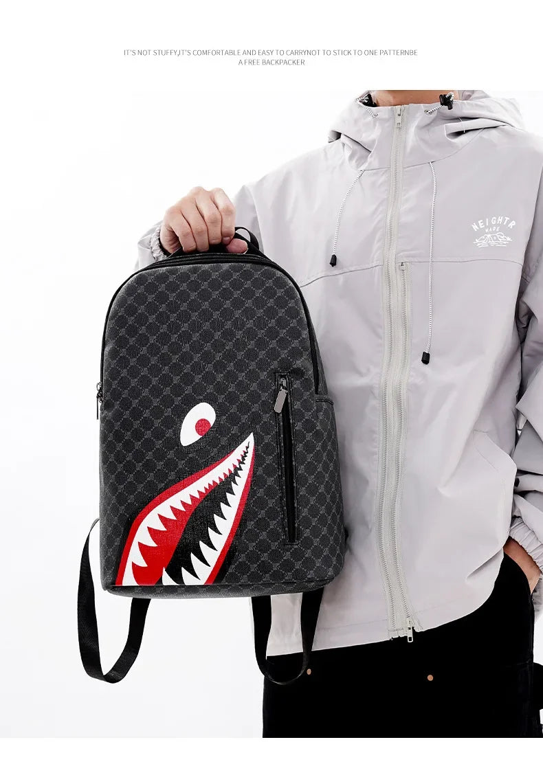 Shark Mouth Plaid Backpack – Large Laptop Bag for School & College - Evallys.com