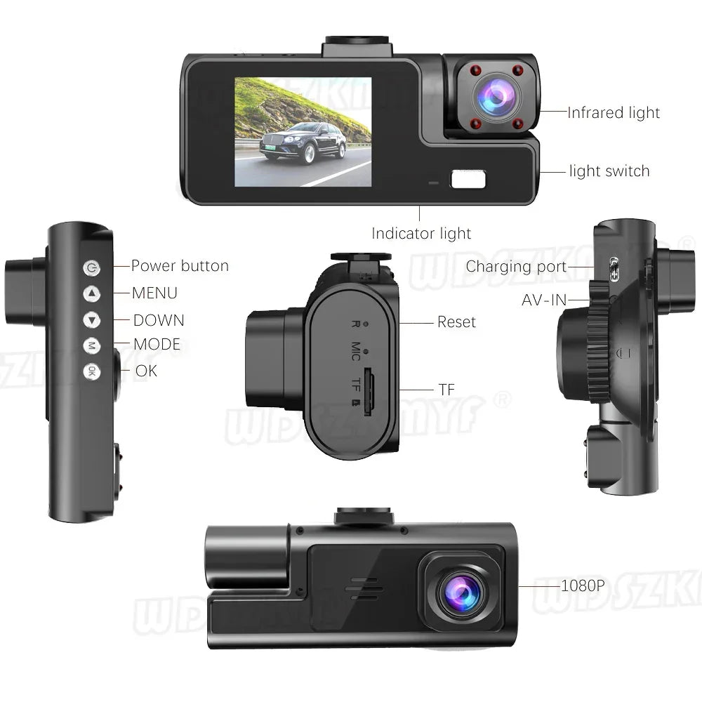3Camera Dash Cam For Car Camera 1080P Video Recorder WIFI Car DVR Front Rear View Camera Night Vision Black Box Car Accessories - Evallys.com