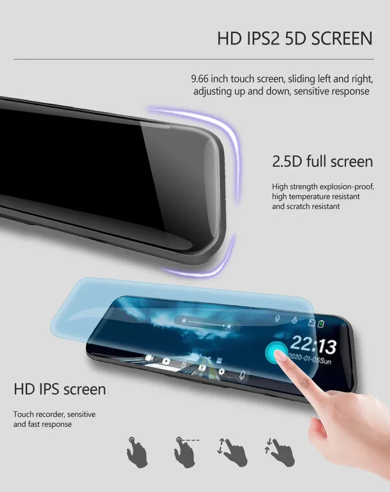 10 Inch Mirror Camera for Car Touch Screen Video Recorder Rearview Mirror Dash Cam Front and Rear Camera Mirror DVR Black Box - Evallys.com