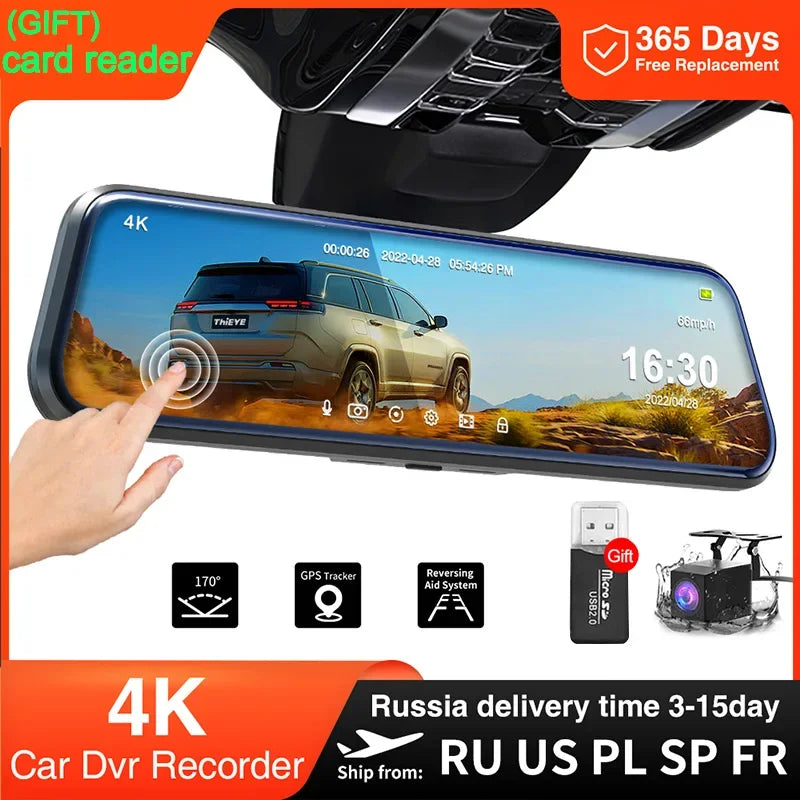10 Inch Mirror Camera for Car Touch Screen Video Recorder Rearview mirror Dash Cam Front and Rear Camera Mirror DVR Black Box - Evallys.com