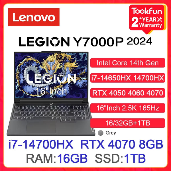 Lenovo LEGION Y7000P 2024 Gaming Laptop Intel i7-14650HX 14700HX NVIDIA RTX 4050 4060 4070 16"Inch 2.5K 165Hz Gamer PC Notebook