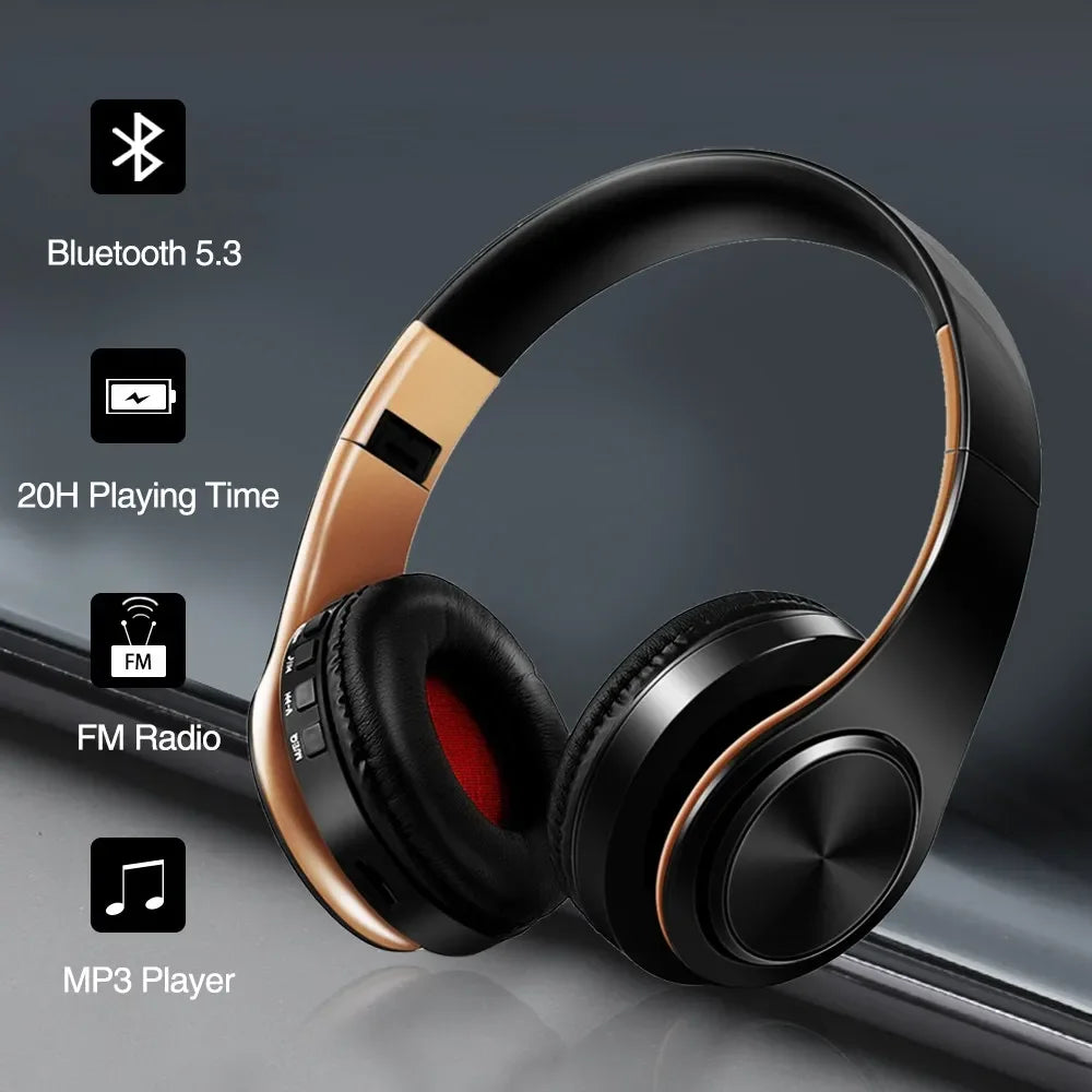 HIFI Stereo Earphones Bluetooth Headphone Music Headset FM and Support SD Card with Mic for Mobile Xiaomi Iphone Sumsamg Tablet - Evallys.com