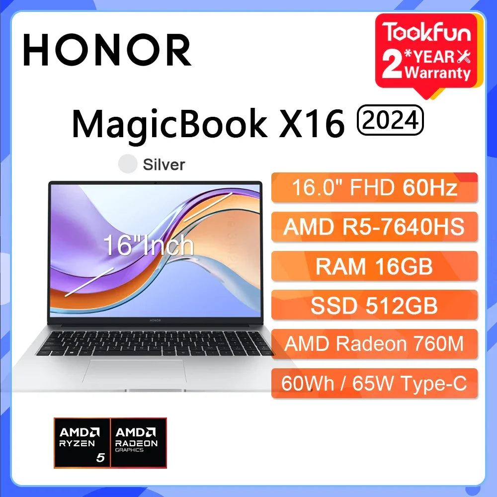HONOR MagicBook X16 Pro 2024 Laptop Intel Core i5-13500H AMD Ryzen R5 16GB 512GB 1TB 16