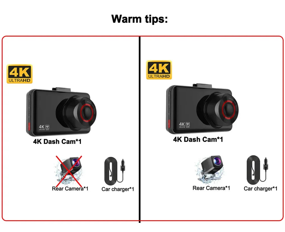 Dash Cam for Cars 4K Front and Rear Camera Car Dvr WIFI Car Camera for Vehicle Video Recorder Rear View Camera Parking Monitor - Evallys.com