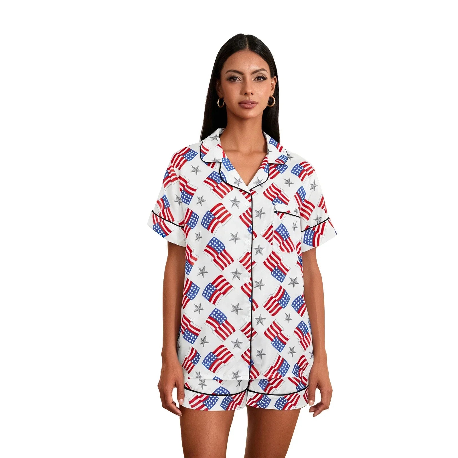 Women’s 4th of July Pajama Set – Stars & Stripes Summer Loungewear - Evallys.com