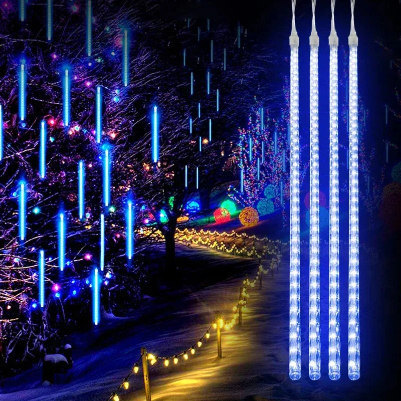 LED Meteor Shower Rain Lights Waterproof Falling Raindrop Fairy String Light Christmas Decoration Outdoor Holiday Party Patio - Evallys.com