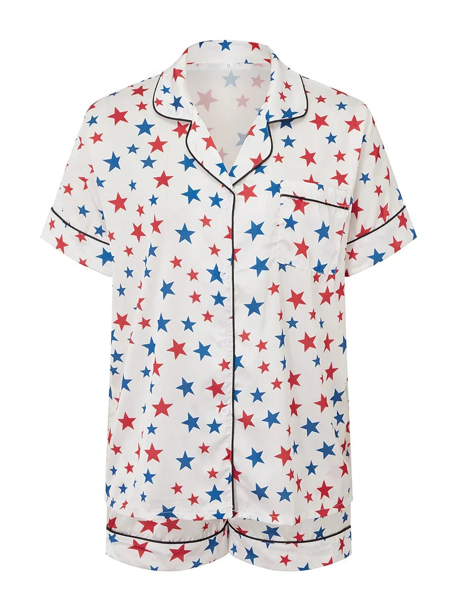 Women’s 4th of July Pajama Set – Stars & Stripes Summer Loungewear - Evallys.com