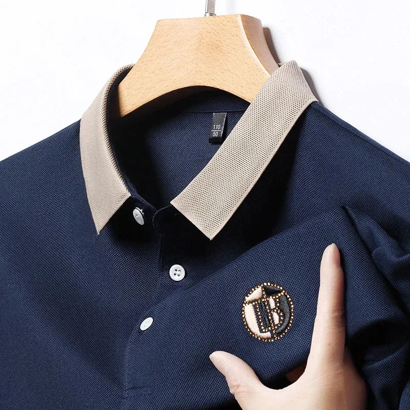 2024 Men's New Embroidered Cotton Business Leisure Short Sleeved POLO Shirt Fashion Short Sleeved Comfortable and Breathable Top - Evallys.com