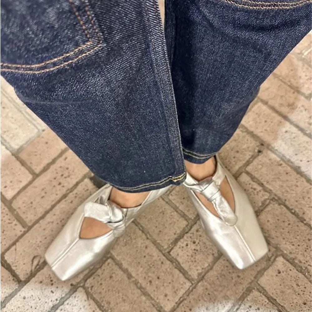 Women’s Square Toe Ballet Flats – Bow Mary Jane Summer Commuter Shoes - Evallys.com