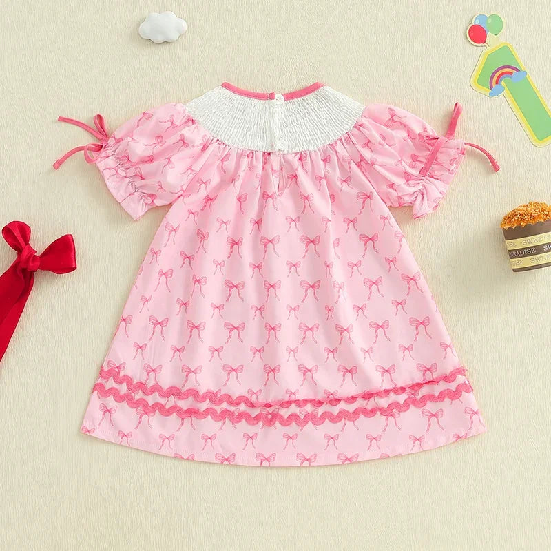 Toddler Girl Birthday Dress with Puff Sleeves and Embroidered Letters Smocked Summer Party Dress for Baby Girls - Evallys.com