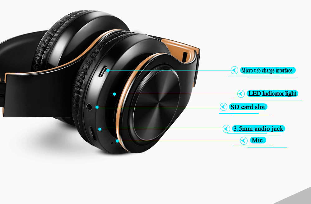 HIFI Stereo Earphones Bluetooth Headphone Music Headset FM and Support SD Card with Mic for Mobile Xiaomi Iphone Sumsamg Tablet - Evallys.com