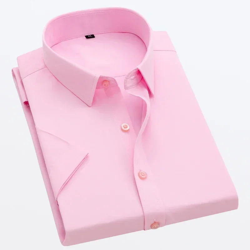 White Short-sleeved Shirt Men's Summer New Solid Color Ice Silk Thin Business Formal Casual Office No-iron Shirt Large Size 5XL - Evallys.com