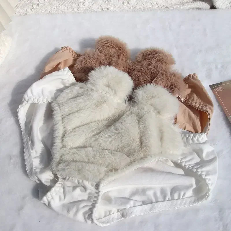 Japanese Girls Winter Soft Ropa Interior Cute Lingerie for Women Cartoon Bear Students Plush Sexy Bras Wireless Thin Bra Set - Evallys.com