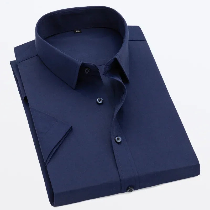 White Short-sleeved Shirt Men's Summer New Solid Color Ice Silk Thin Business Formal Casual Office No-iron Shirt Large Size 5XL - Evallys.com