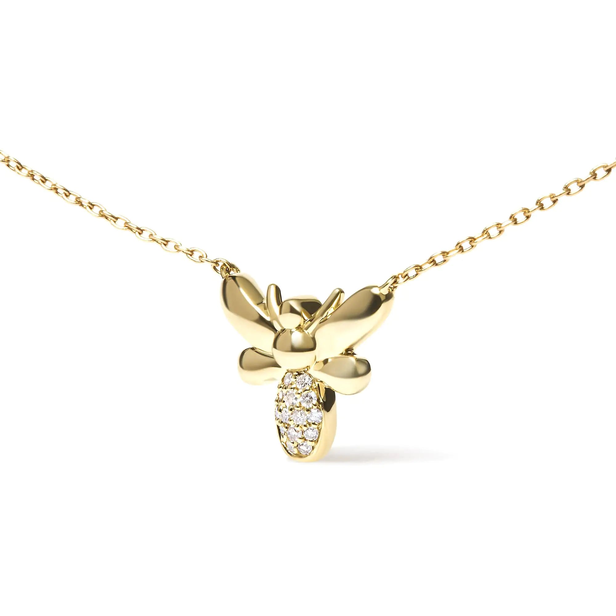 10K Yellow Gold Diamond Accented Bumble Bee Pendant 18" Inch Necklace (H-I Color, I1-I2 Clarity) - Evallys.com # #