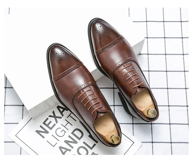 Men's Formal Shoes Red Sole Fashion Business Casual Party Banquet Daily Retro Carved Lace-up Brogue Dress Wedding Shoes Size 48 - Evallys.com