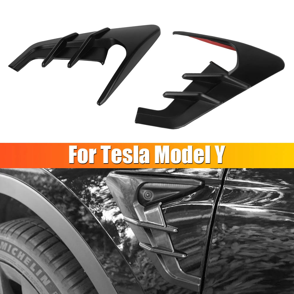 Car Stickers Side Camera Protector Covers Flank Spoiler Wing Decorative Guards Carbon Fiber Auto Accessories For Tesla Model Y 3 - Evallys.com # #