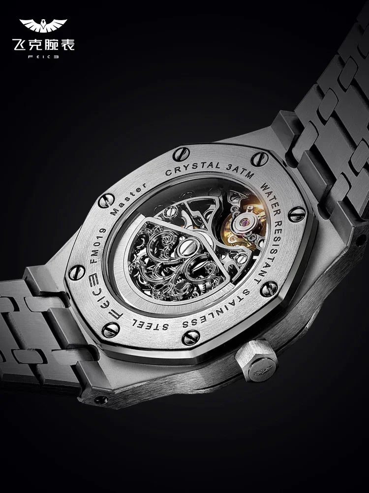 FEICE Automatic Mechanical Luxury Watch Men Stainless Steel Watches Luminous Waterproof Watch for Men Skeleton FM019 - Evallys.com