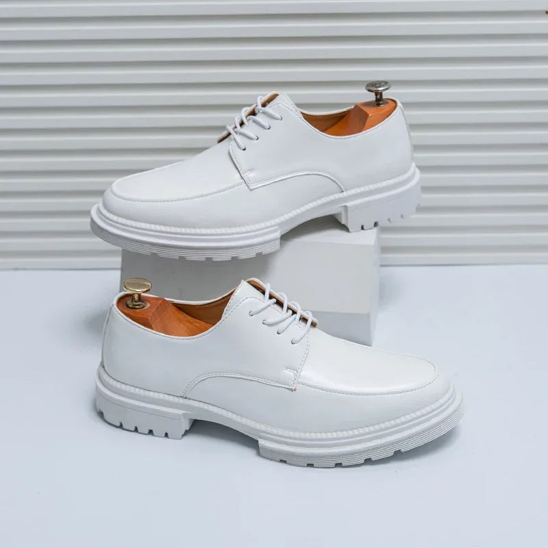 Mens Oxford White Leather Shoes Whole Luxury Formal Business Wedding Dress Shoes for men Thick bottom Casual Original Moccasins - Evallys.com