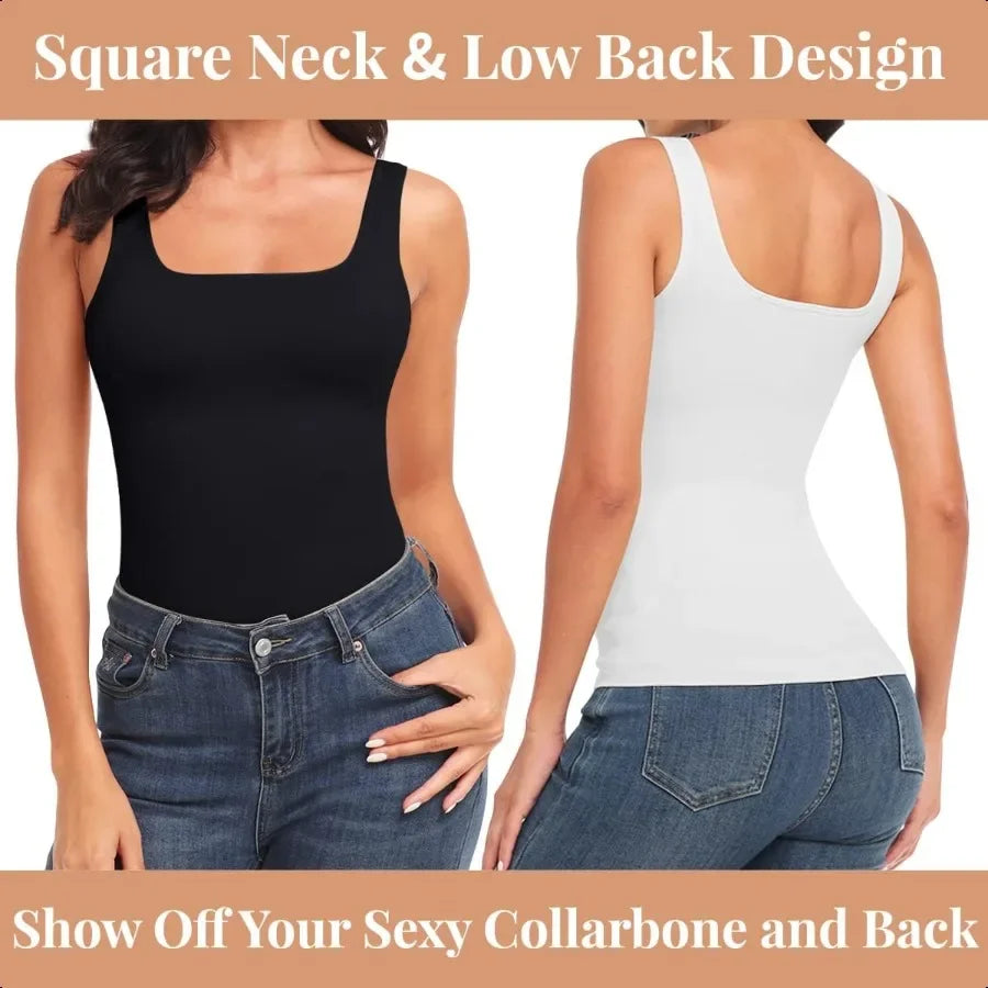 Women’s Tummy Control Shapewear Tank – Slimming Square Neck Camisole - Evallys.com