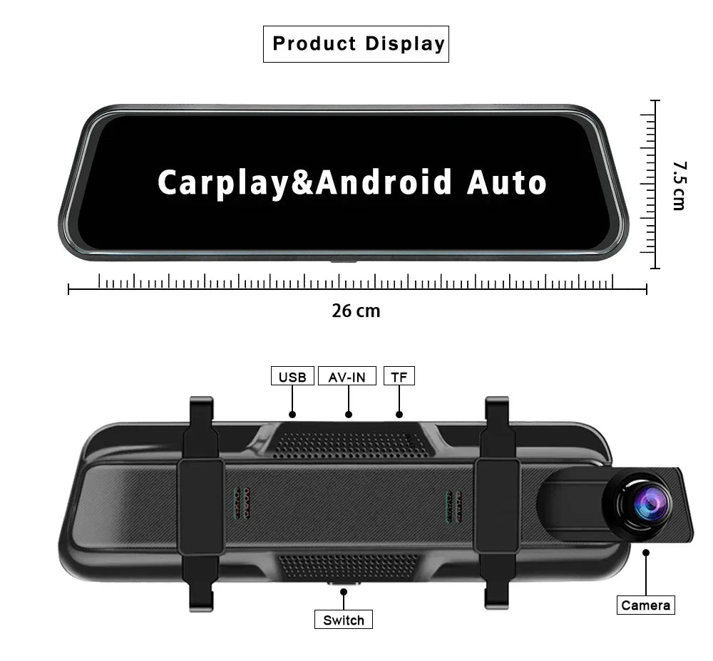 10" Dash Cam 4K 3840*2160P Car Dvr Carplay Android Auto GPS 5G WIFI AUX Stream RearView Mirror Dashcam Camera Drive Recorder FM - Evallys.com