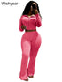 Sportswear Wash Retro Two 2 Piece Pants Set Sales Fall Winter Women Hoodies Jacket and Flared Trousers Suit Athletic Pink Outfit - Evallys.com