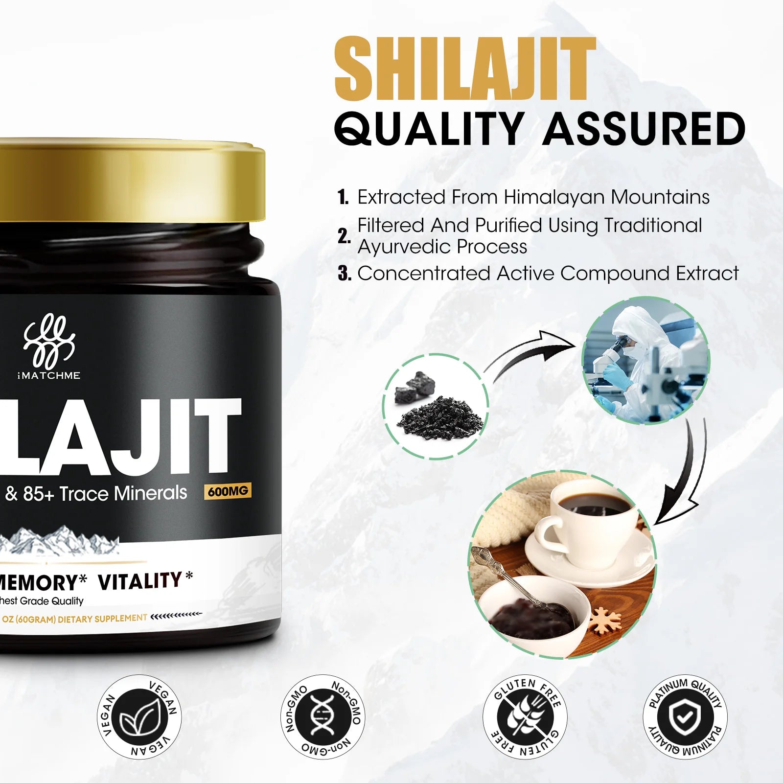 Pure Shilajit Supplement 85+ Minerals & Fulvic Acid for Energy & Brain