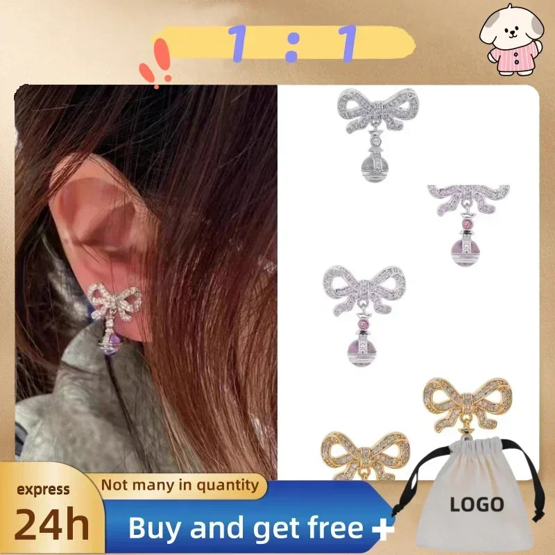 Star Boutique Jewelry Store Hot Selling S925 Silver Bow 3D Saturn Earrings Sweet Women's Jewelry - Evallys.com
