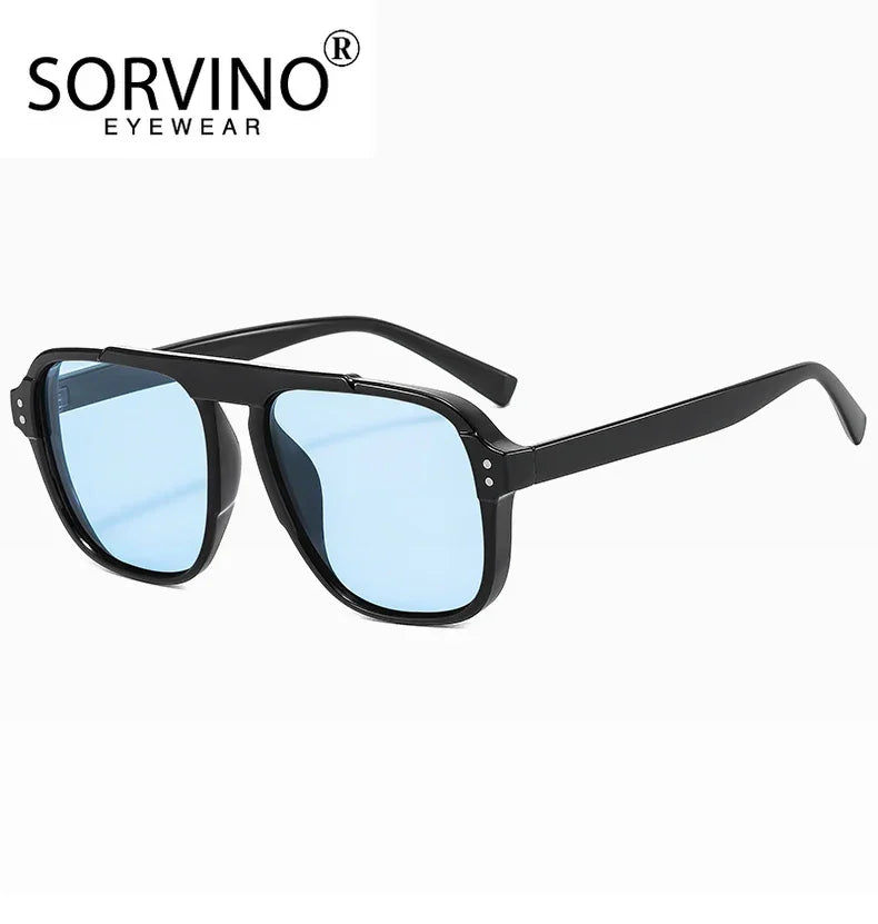 SORVINO Oversized Red Square Rivets Sunglasses Fashion Women Vintage Brand Designer Men Trendy Yellow Sun Glasses Shades UV400 - Evallys.com