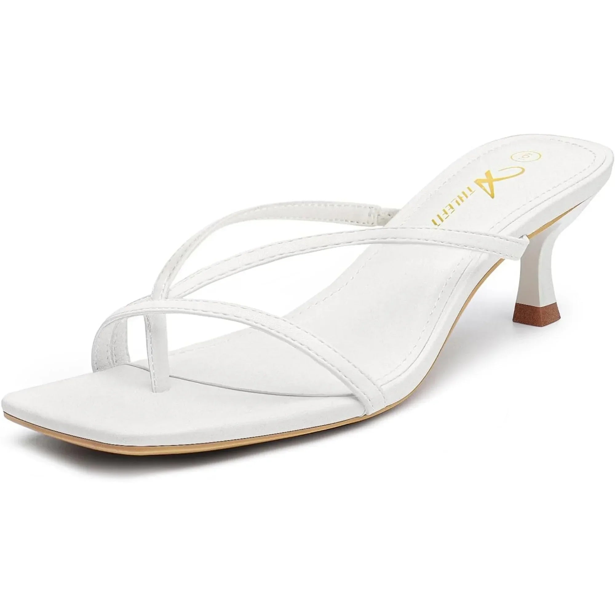 Women's Strappy Kitten Heels Flip Flops Square Open Toe Low Heels Fashion Party Dress Thong Heeled Sandals - Evallys.com