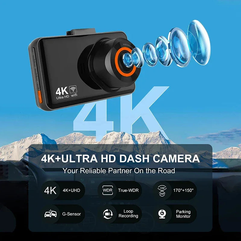 Dash Cam for Cars 4K Front and Rear Camera Car Dvr WIFI Car Camera for Vehicle Video Recorder Rear View Camera Parking Monitor - Evallys.com