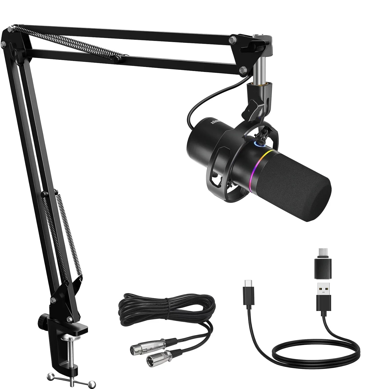 XLR/USB Dynamic Microphone Kit, PC Microphone for Streaming, Podcasting, Gaming, RGB, Mute and Noise Cancelling Function, Volume - Evallys.com