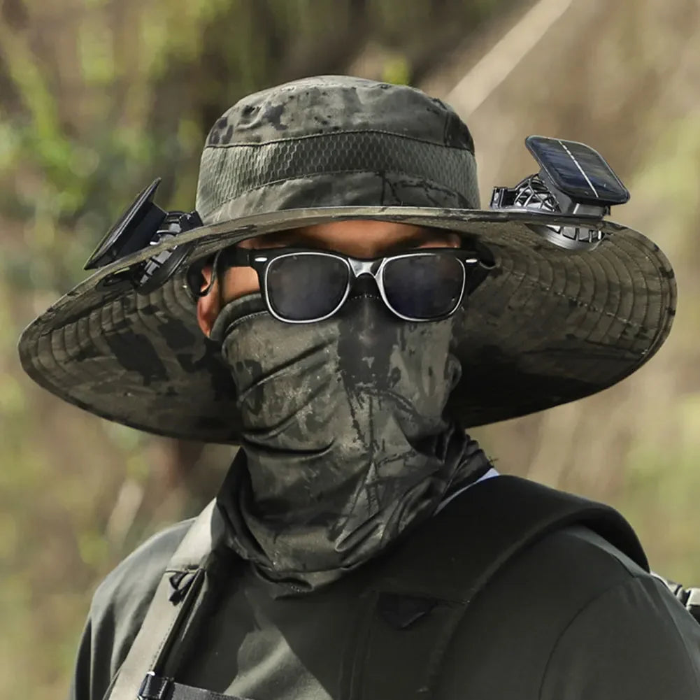 Solar Powered UV Protection Hat – Fan Cooling Wide Brim Cap - Evallys.com