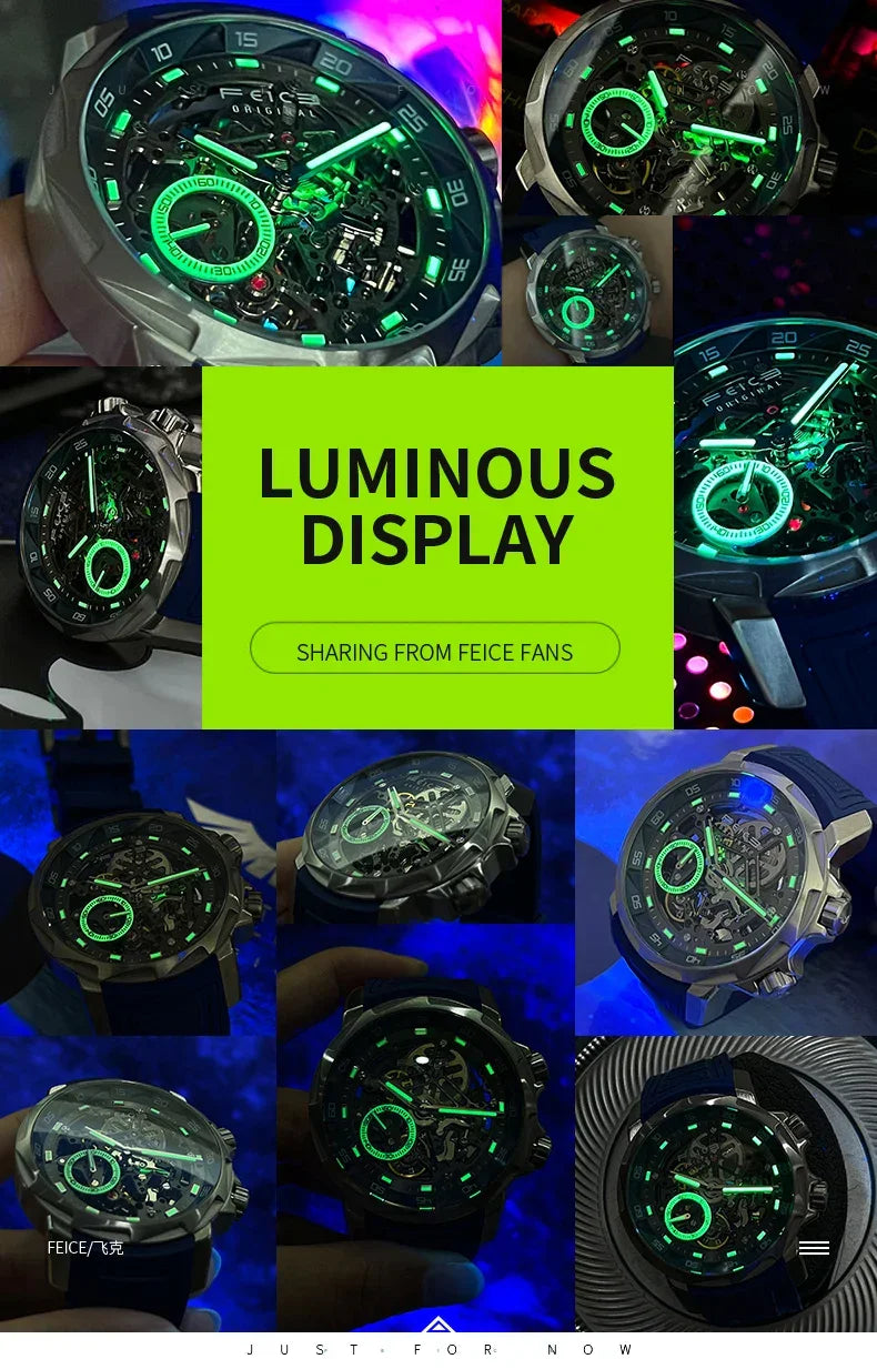 FEICE 2025 new double-sided skeleton trend men's automatic mechanical watch luminous waterproof-FM511 - Evallys.com