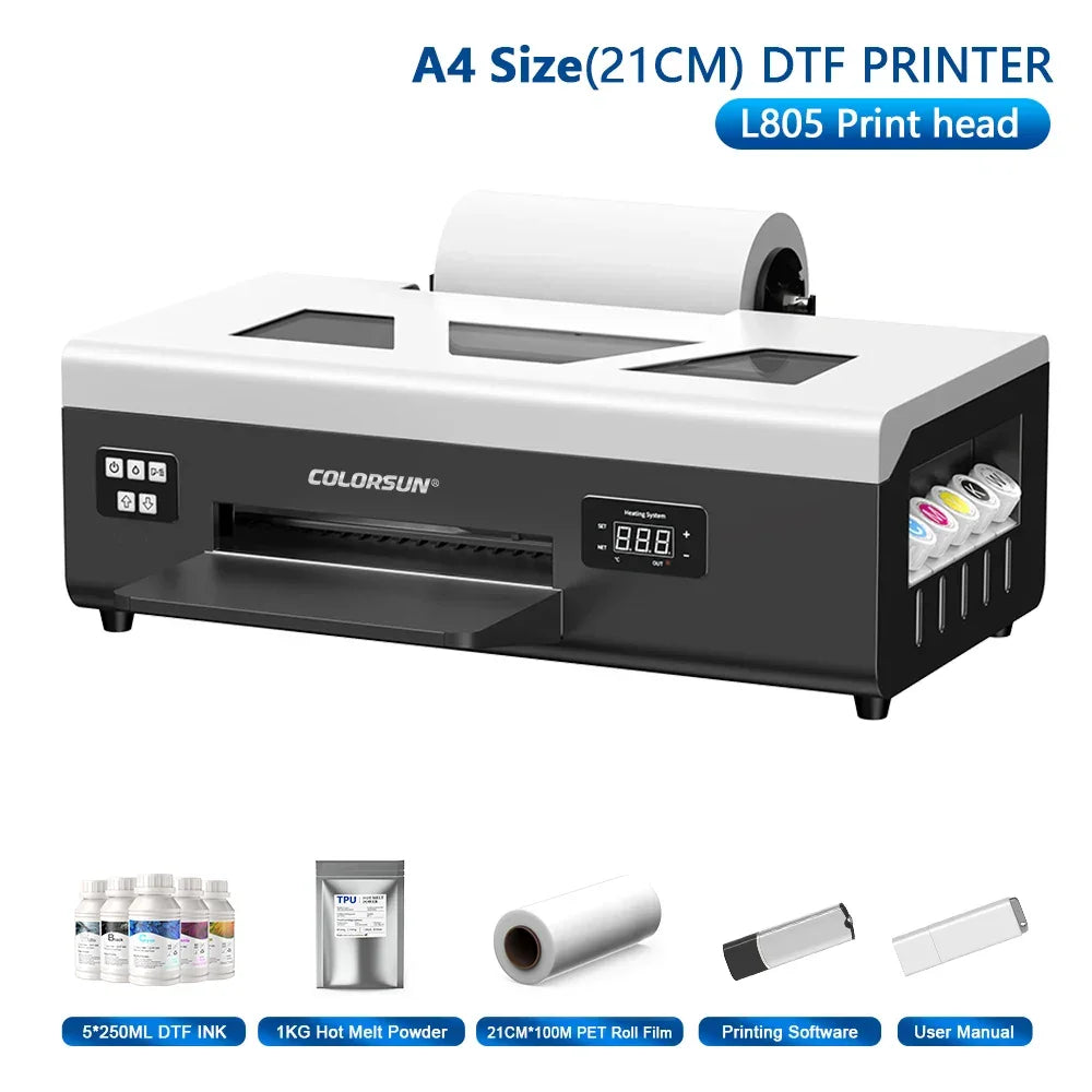 Colorsun DTF Printer Impressora A4/A3 Direct to Film T-Shirt Printing Machine Digital Inkjet DTF Printers For T-Shirt Hoodies - Evallys.com