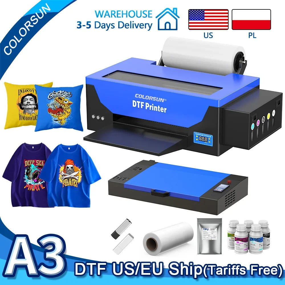Colorsun DTF Printer Impressora A4/A3 Direct to Film T-Shirt Printing Machine Digital Inkjet DTF Printers For T-Shirt Hoodies - Evallys.com