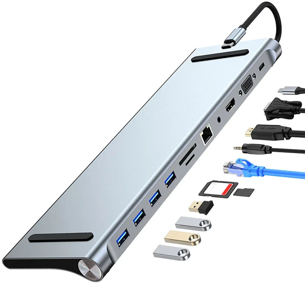 11 in 1 USB C Docking Station 1* USB 3.0 3*USB2.0 USB C Hub Triple Display Multiport Adapter for Dell/Surface/HP/Lenovo Laptops - Evallys.com