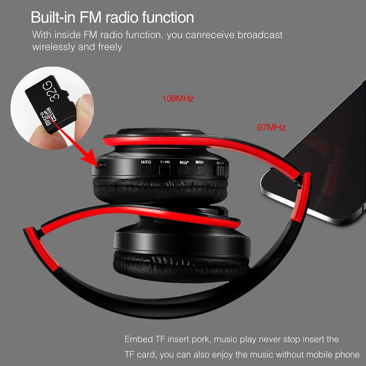 2025 Upgrading Wireless Bluetooth Headphones Stereo Headset Music Sports Overhead Earphone with Mic for Smart Phone TV PC Tablet - Evallys.com