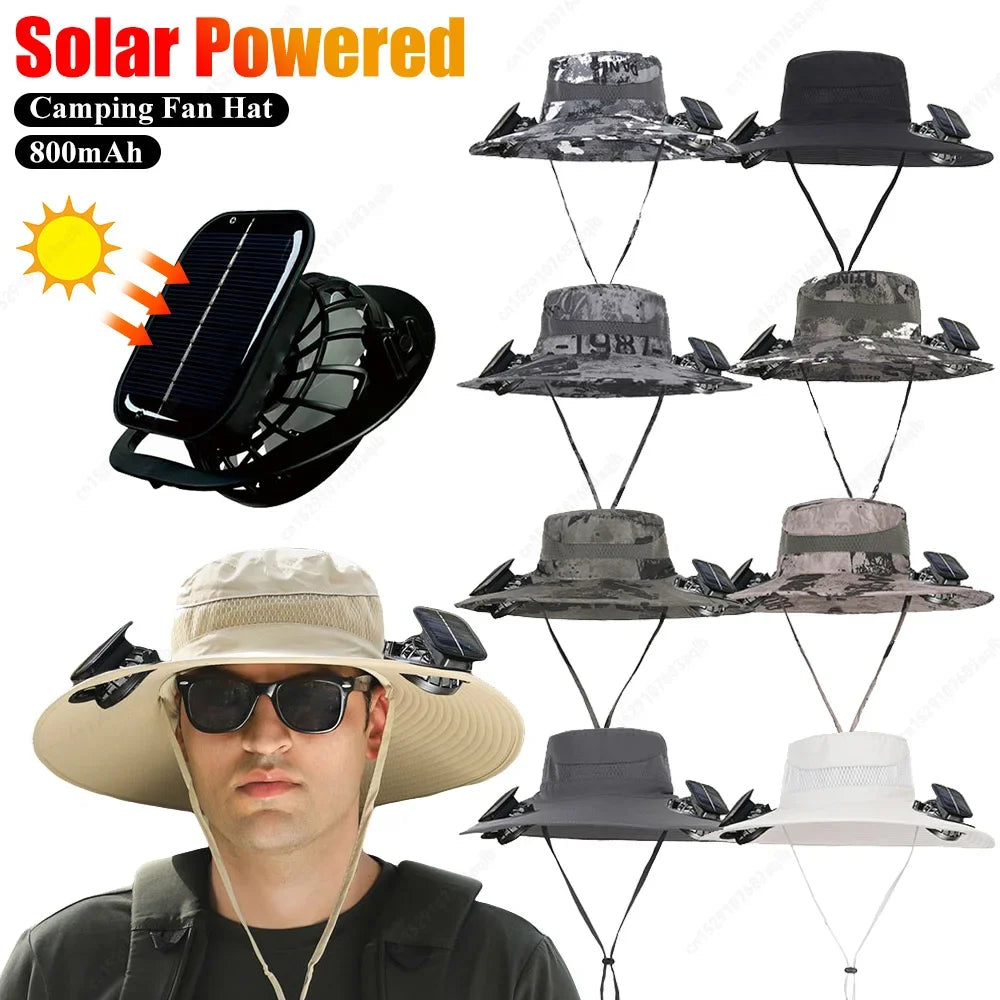 Solar Powered UV Protection Hat – Fan Cooling Wide Brim Cap - Evallys.com