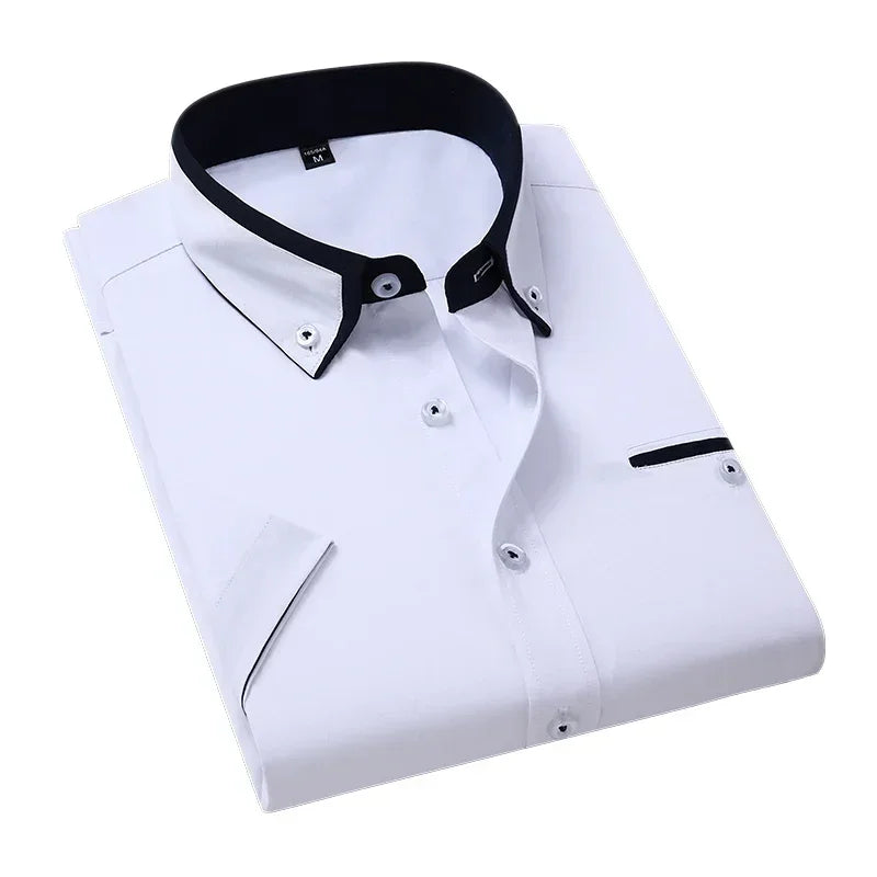 TFETTER Summer Business Shirt Men Short Sleeves Button Up Shirt Turn-down Collar Casual Shirts Mens Clothing Plus Size 5XL - Evallys.com