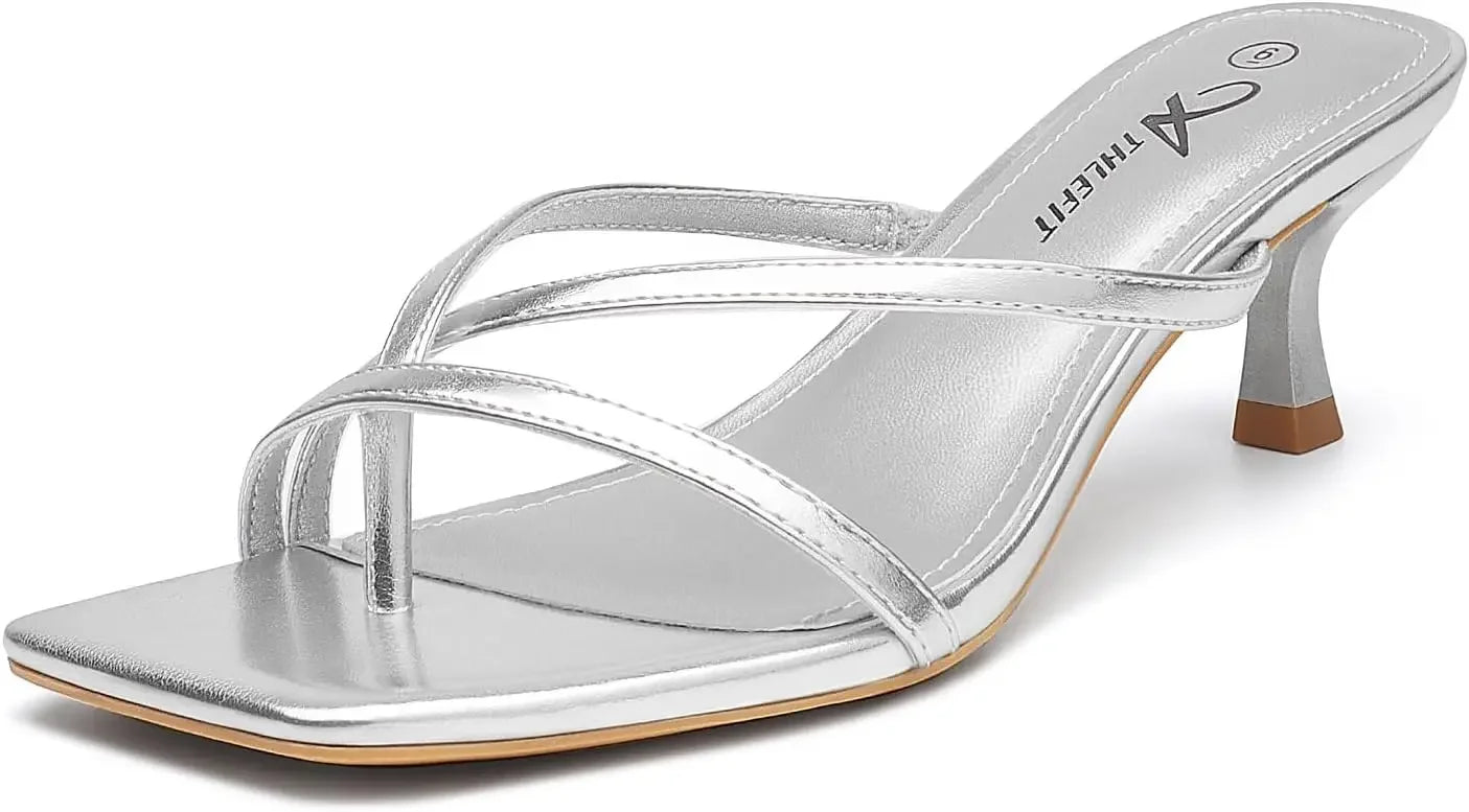 Women's Strappy Kitten Heels Flip Flops Square Open Toe Low Heels Fashion Party Dress Thong Heeled Sandals - Evallys.com