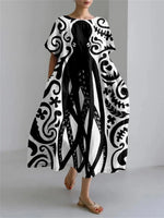Elegant 3D Printed Women’s Ankle-Length Crewneck Casual Dress - Evallys.com