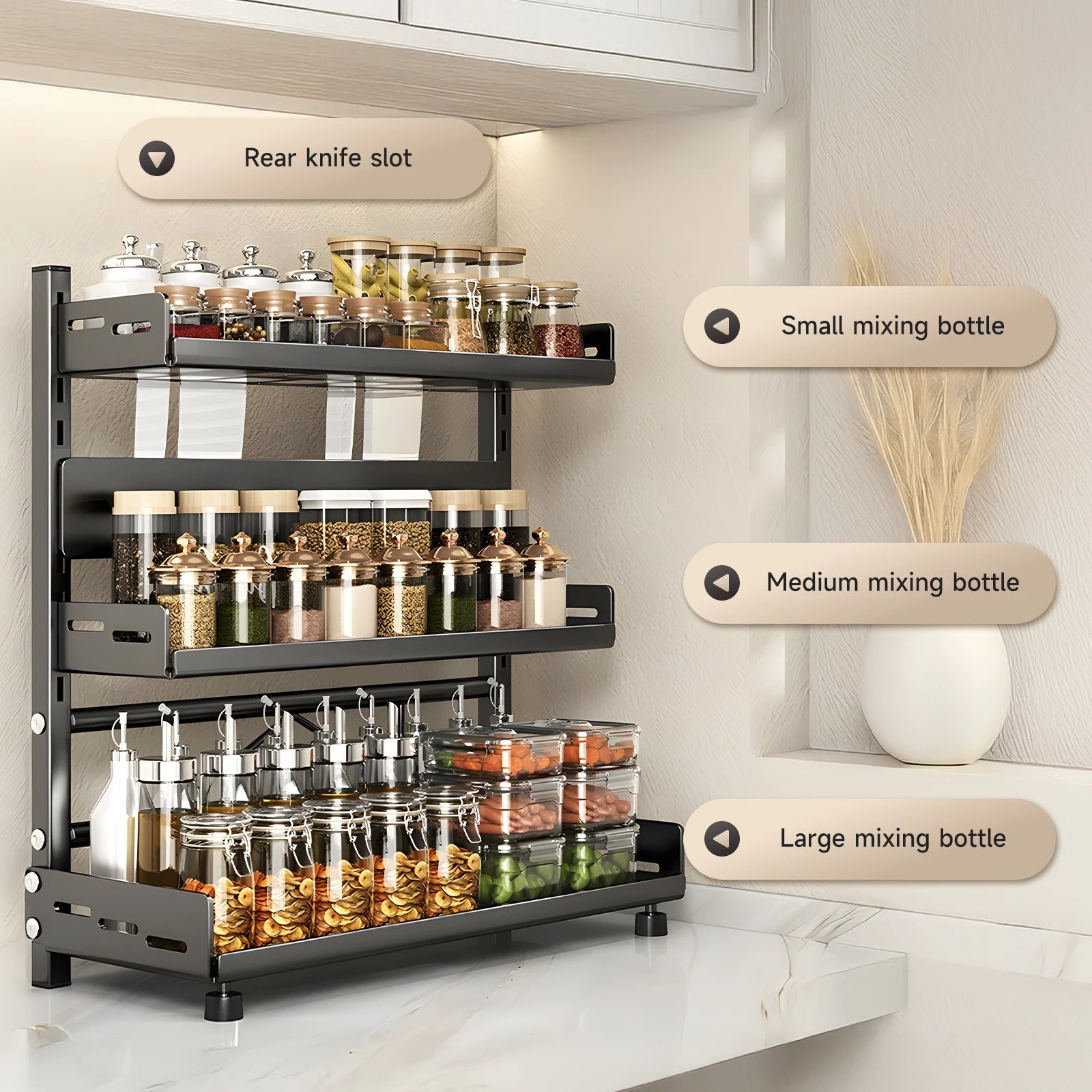 1pc Multi-Tier Spice Rack, Space-Saving Kitchen Countertop Organizer for Seasoning Jar Storage, Adjustable Shelves, Versatile Ki