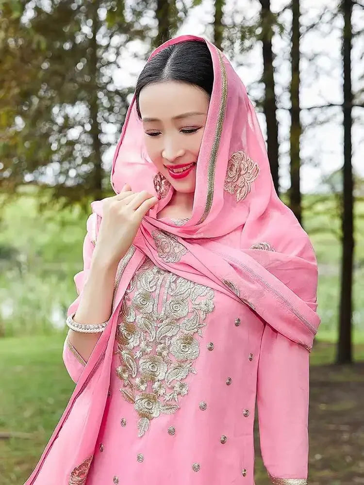 India Pakistan Punjabi Suit Set – Dupatta, Kurta, Pants & Scarf - Evallys.com